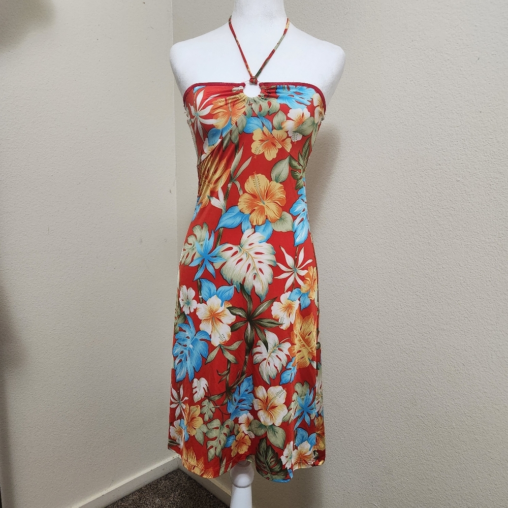 Vintage 90s Y2K Feline Floral Mini Dress Med Coastal Cowgirl Summer Resort
